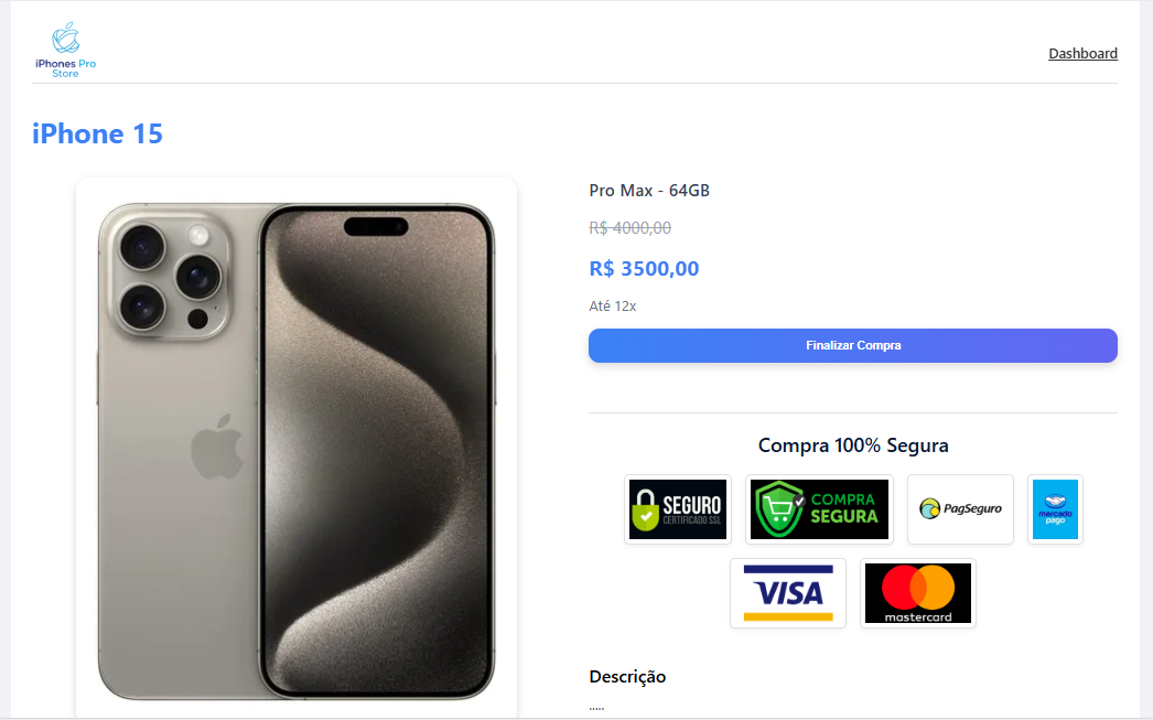 Página de detalhes do produto no cliente